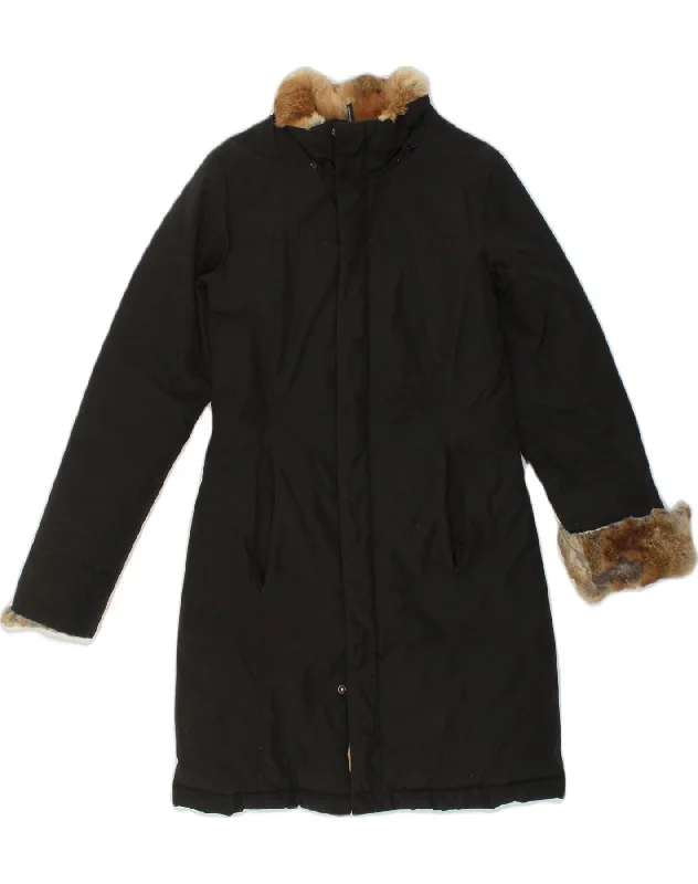 WOOLRICH Womens Overcoat UK 10 Small Black Cotton