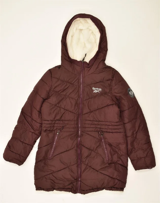 REEBOK Womens Hooded Padded Jacket UK 16 Large Brown Polyester