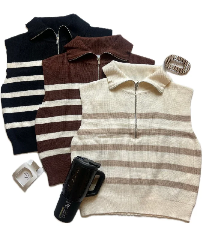 Mariam Striped Zip Up Sweater Tank