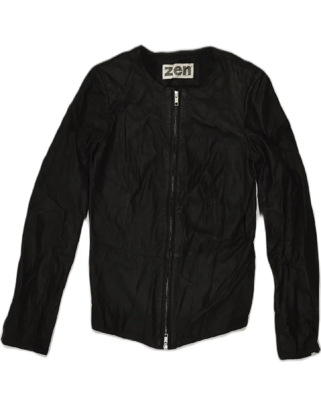 ZEN Womens Leather Jacket IT 40 Small Black Leather