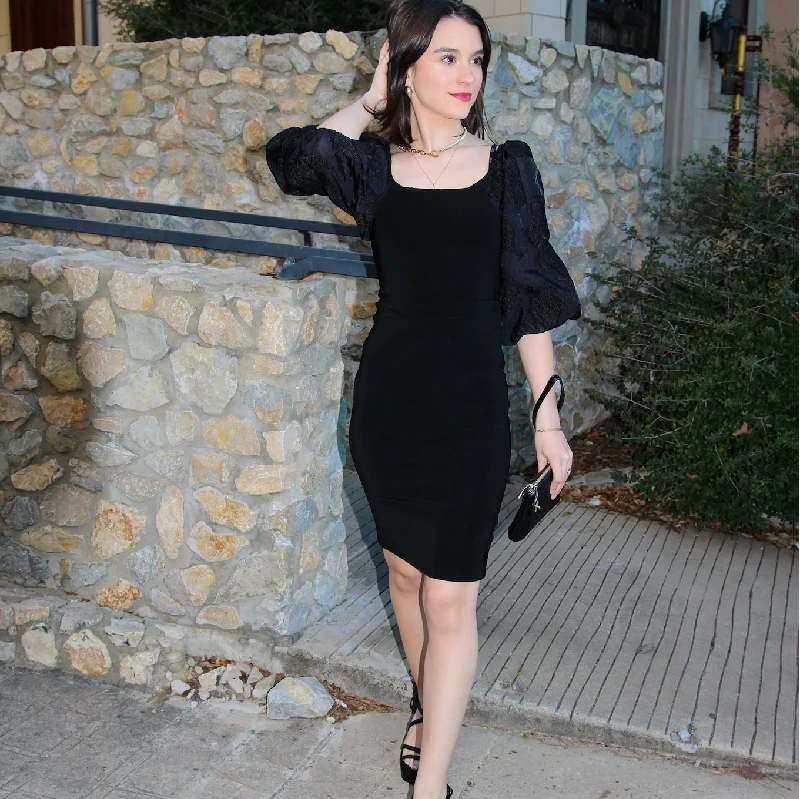 Beauty in Black Contrast Sleeve Bodycon Dress