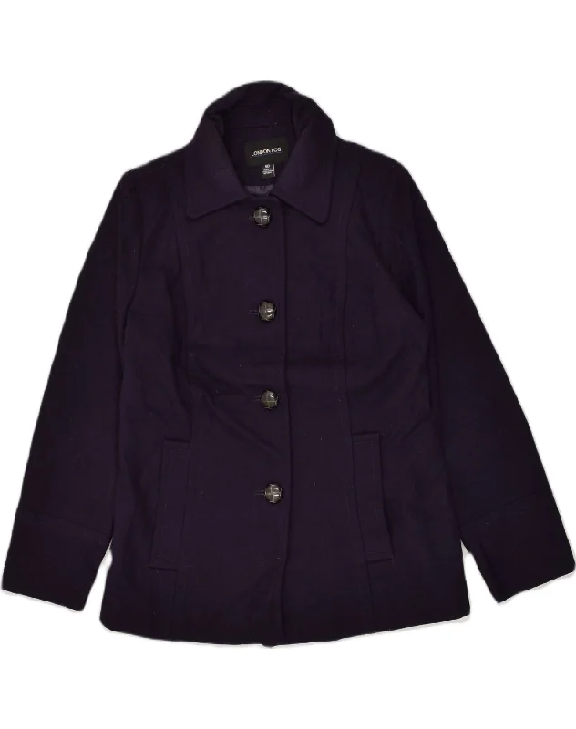 LONDON FOG Womens Overcoat UK 14 Medium Purple Wool