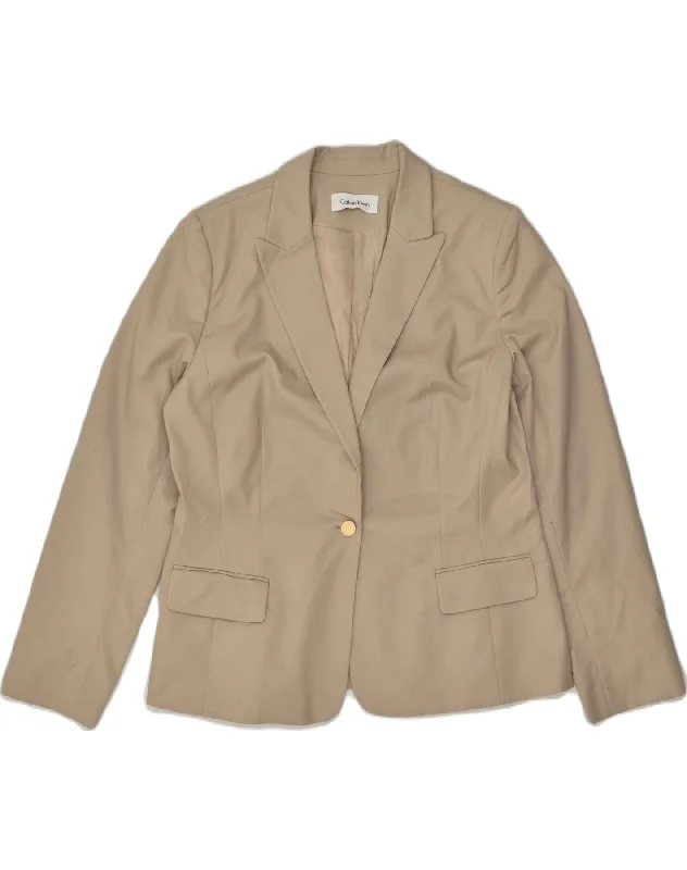 CALVIN KLEIN Womens 1 Button Blazer Jacket UK 14 Large Beige Cotton