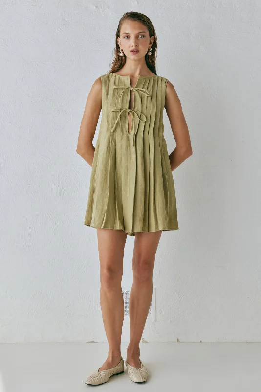 Valeria Linen Mini Dress Olive