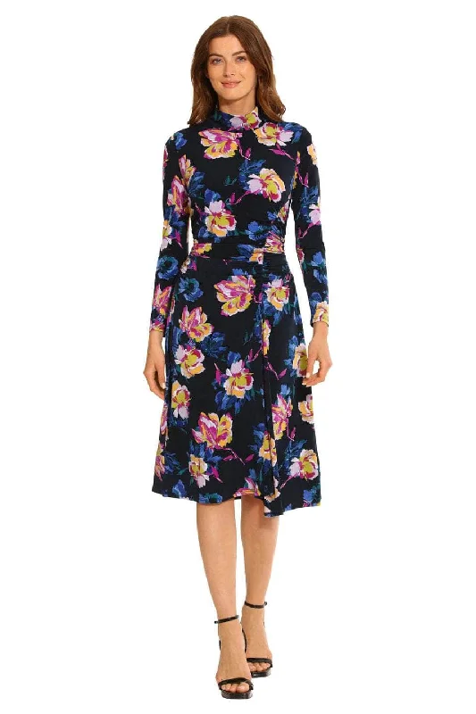 Maggy London G5915M - Floral Print High Neck Casual Dress