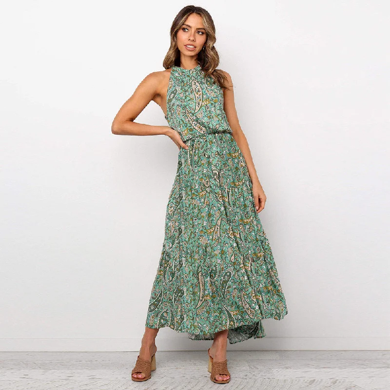 Halter Floral Boho Summer Dress, Bohemian Dress For Women