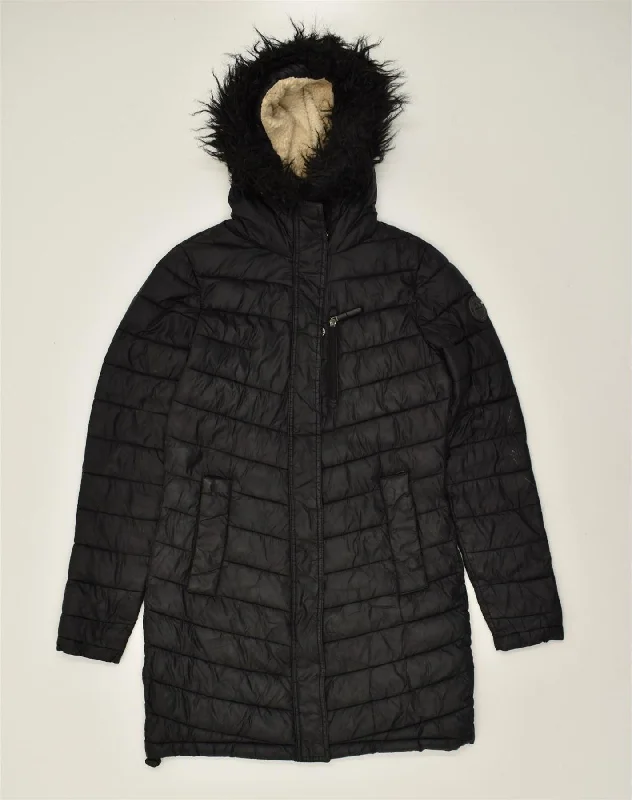 SUPERDRY Womens Hooded Padded Coat UK 6 XS Black