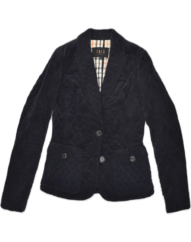 DAKS Womens 2 Button Blazer Jacket UK 8 Small Navy Blue Cotton