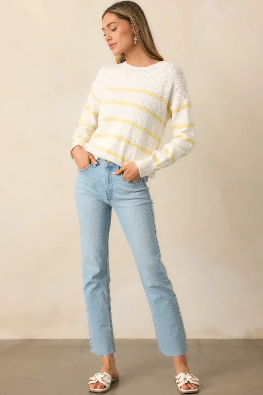 My Day Off Ivory & Yellow Cotton Stripe Sweater