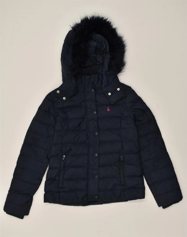 JACK WILLS Womens Hooded Padded Jacket UK 10 Small Navy Blue