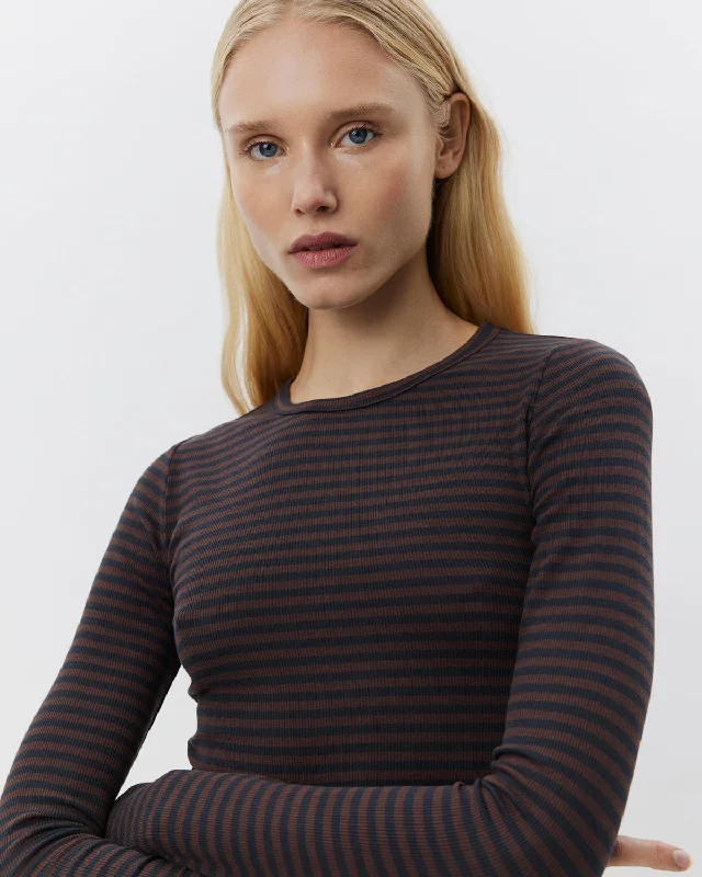 PETRICIASW STRIPE T-SHIRT LONG SLEEVE - Dark Brown Black striped