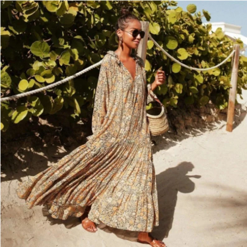 Bohemian Floral Summer Maxi Dress for Women, Boho Dress