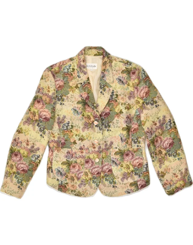 LA ROCHELLE Womens 3 Button Blazer Jacket EU 42 Medium Beige Floral