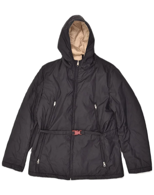 BELFE & BELFE Womens Hooded Padded Jacket IT 46 Large Black Polyester