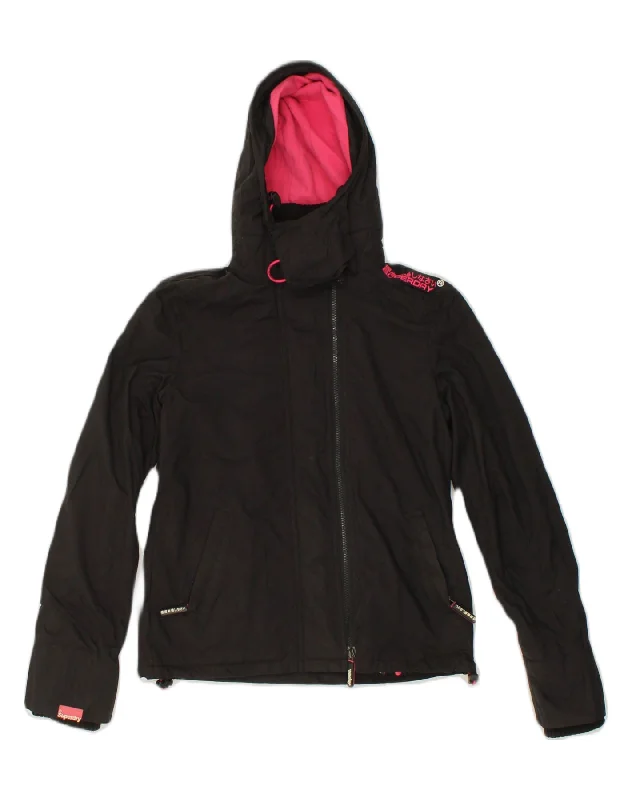 SUPERDRY Womens The Windcheater Hooded Rain Jacket UK 10 Small Black