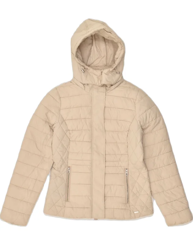 JOULES Womens Hooded Padded Jacket UK 10 Small Beige Polyester