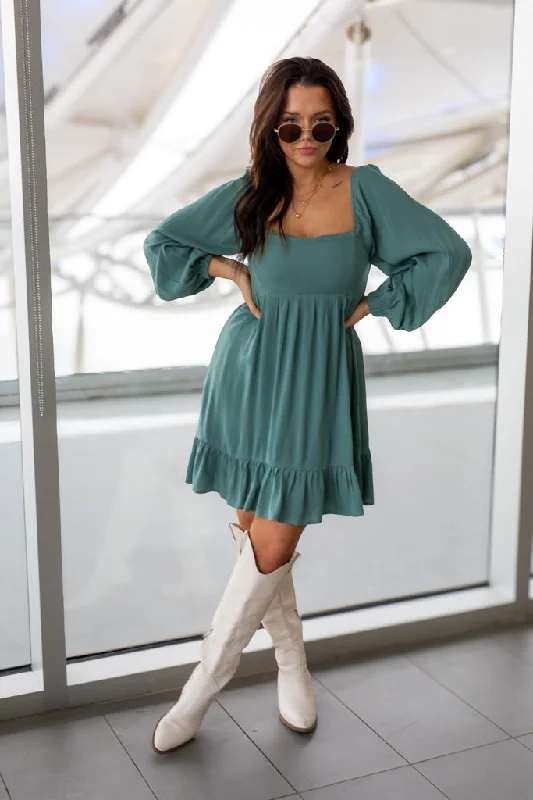 NEW TAYA BABYDOLL MINI DRESS (SAGE GREEN) | BEST SELLER