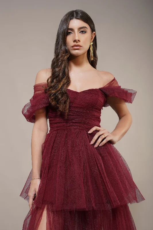 Sydney Burgundy Tulle Maxi Dress