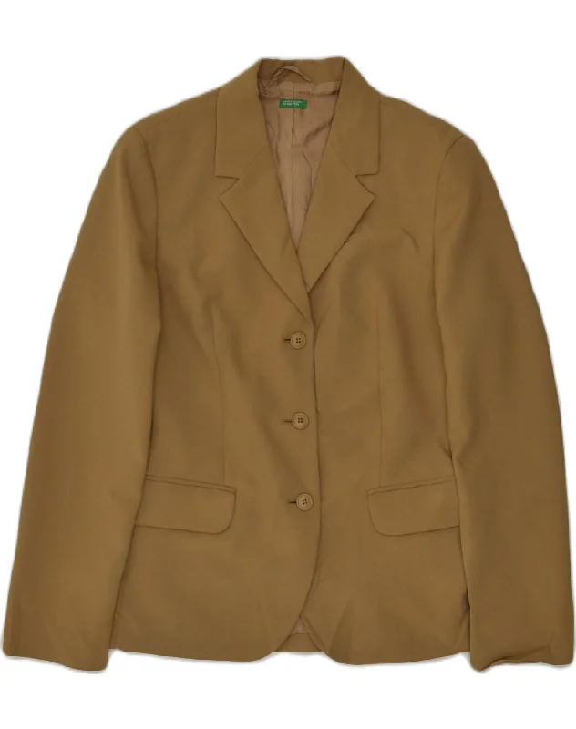 BENETTON Womens 3 Button Blazer Jacket IT 44 Medium Khaki Polyester