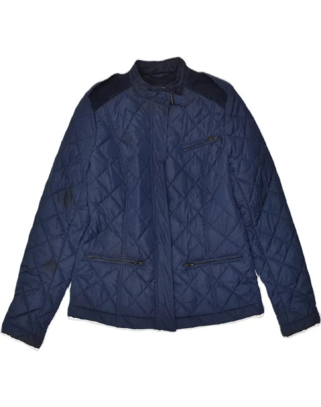 FRENCH CONNECTION Womens Quilted Jacket UK 12 Medium Navy Blue Polyester