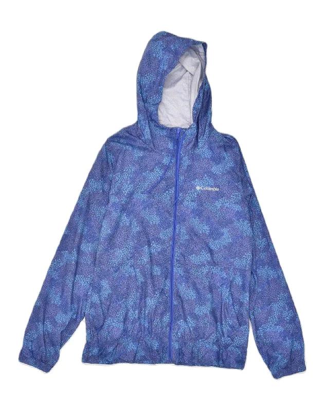 COLUMBIA Womens Hooded Rain Jacket UK 10 Small Blue Floral Polyester