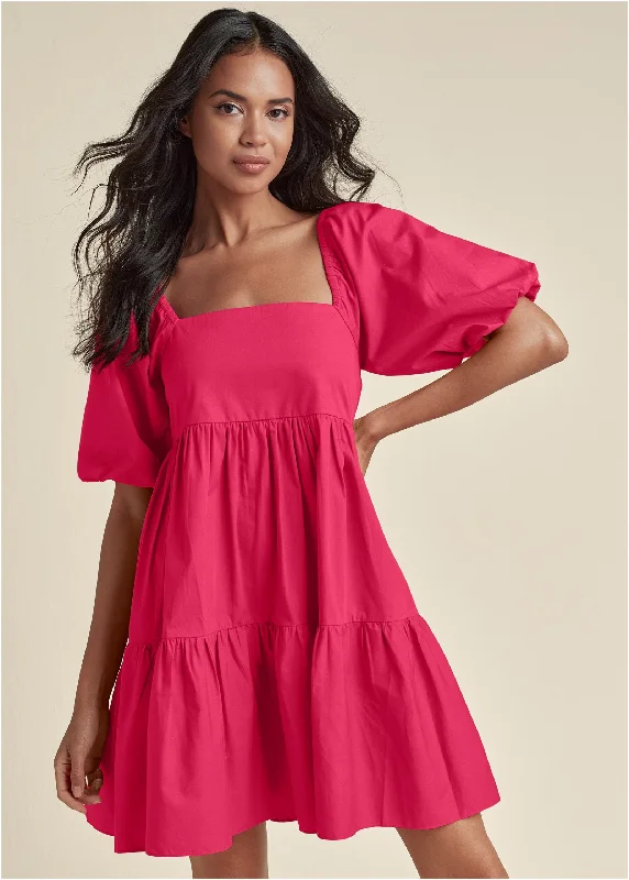 Puff Sleeve Mini Dress - Azalea