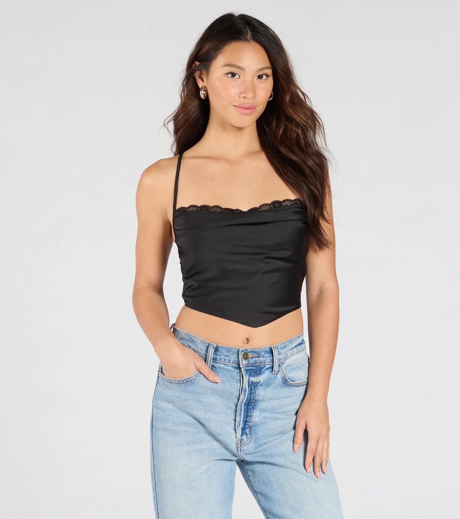 Sultry Stunner Lace-Up Satin Crop Top