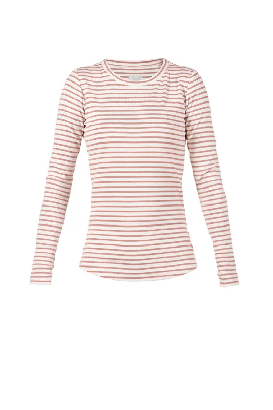 Ditte Striped Rib Tee - Ecru/Deep Rose