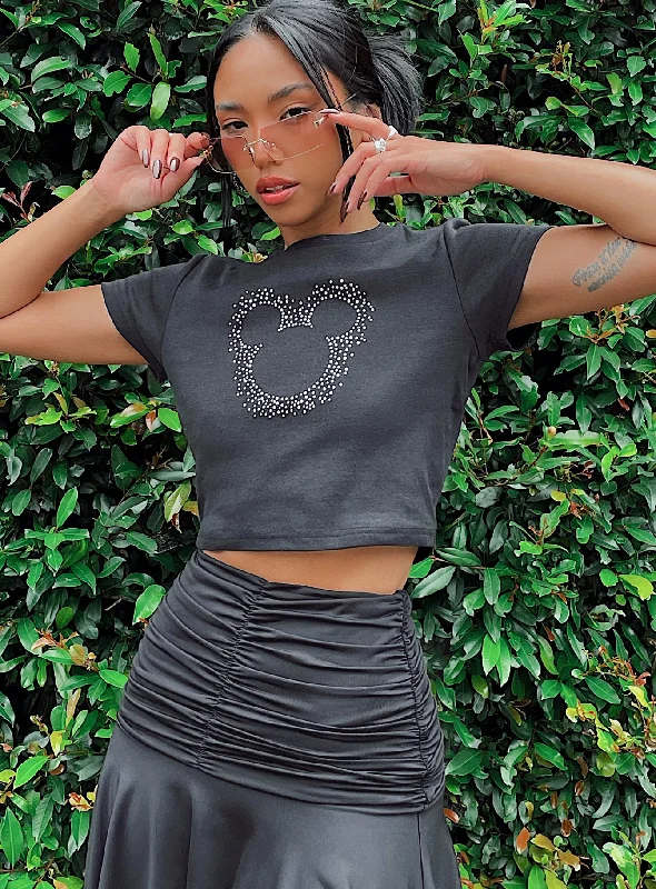 Disney Mickey Mouse Outline Cropped Tee Black